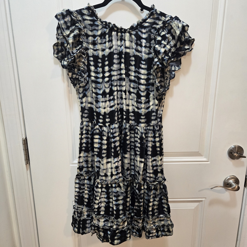 Elegant Ruffle Sleeve Tie-Dye Mini Dress